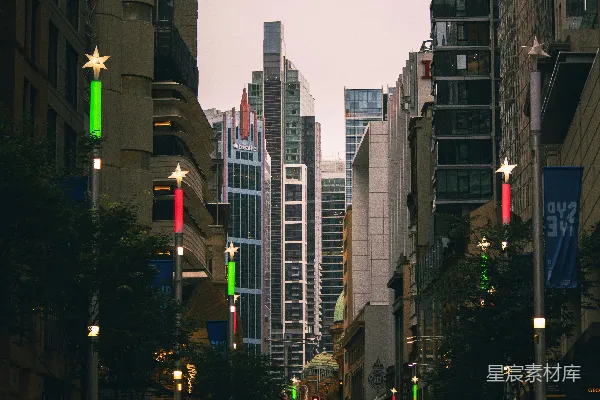 一条街道上挤满了高大的建筑物