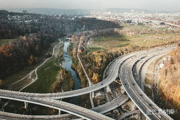 高清摄影 白天的空中城市道路俯瞰图