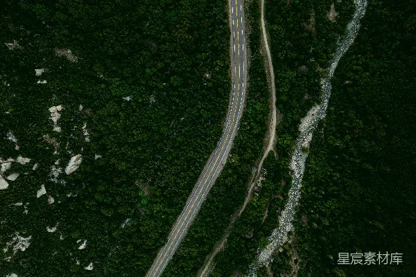 高清摄影 绿树间的道路鸟瞰图