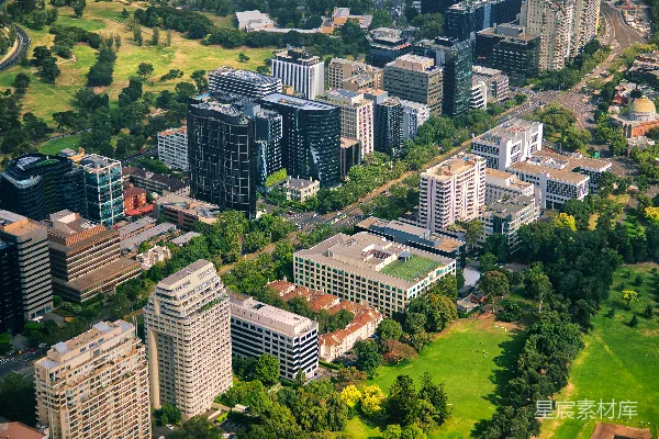 高清摄影 一座城市鸟瞰图，有许多高楼大厦。