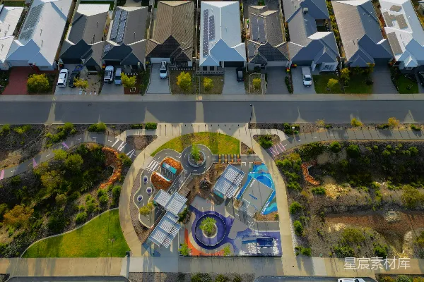 高清摄影 一个鸟瞰图的城市，有许多房屋。
