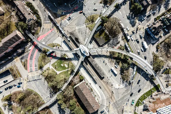 高清摄影 白天的城市道路空中俯瞰图