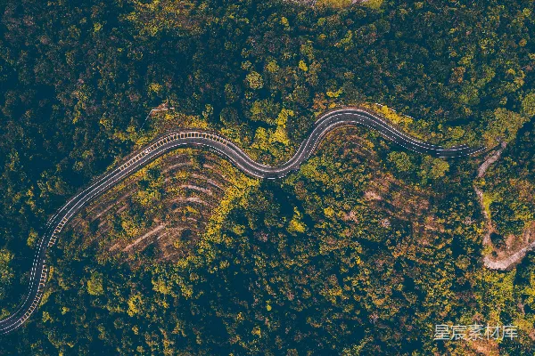 高清摄影 航拍道路周围环绕着绿树的场景