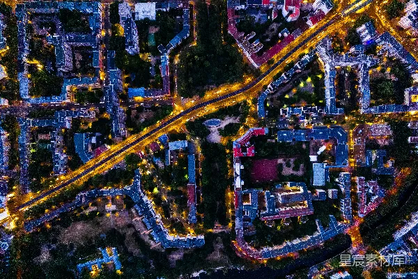 高清摄影 夜晚城市的空中俯瞰图