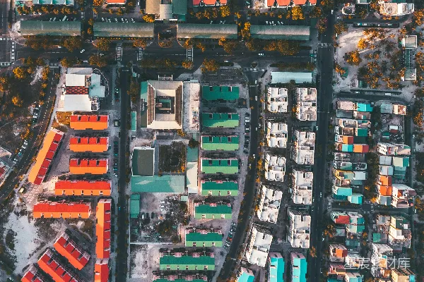 高清摄影 城市上空多彩建筑的俯瞰图。