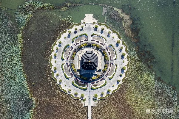 高清摄影 独特的圆形建筑俯瞰图。