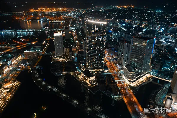 高清摄影 夜晚城市的空中俯瞰图