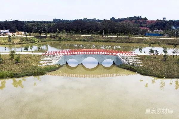 高清摄影 白水泥桥横跨河流