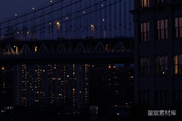 高清摄影 一座城市的夜景中的桥的景象