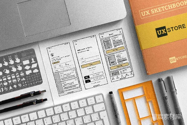 高清摄影 UX速写本放在MacBook旁边