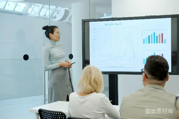 高清摄影 一位女士正在向观众展示图表。