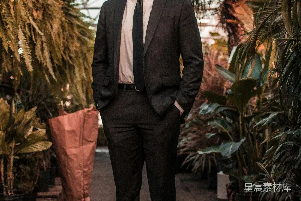 高清摄影 穿着西装夹克的男人站在植物之间