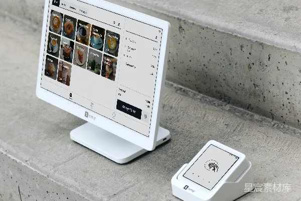高清摄影 一台电脑显示器放在楼梯上。
