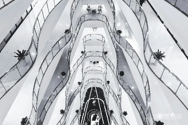 高清摄影 一张黑白照片，展示了一栋非常高大的建筑。