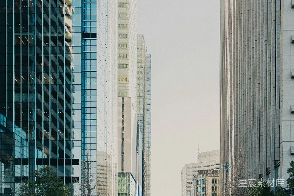 高清摄影 一条城市街道，背景中有高楼大厦。