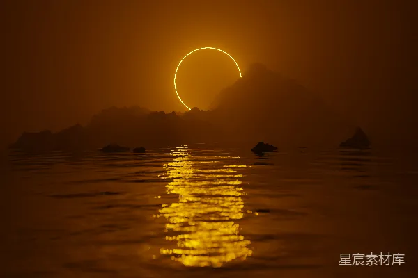 高清摄影 夕阳正映照在一片水域之上。