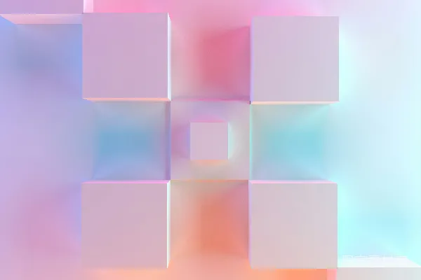 高清摄影 模糊的立方体图像，背景为粉色和蓝色
