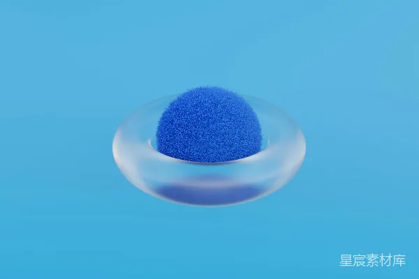 高清摄影 蓝色背景下的玻璃碗中有一个蓝色海绵。