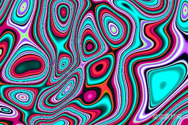 高清摄影 抽象多彩的波浪图案，带有明亮的粉红色和青色。