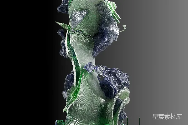 高清摄影 一座绿色和白色相间的雕塑，背景为黑色。