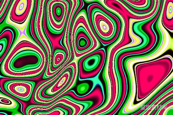 高清摄影 漩涡状的粉、绿、黄三色抽象图案。
