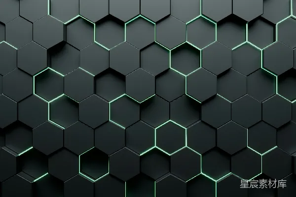 高清摄影 黑色和绿色的背景带有六边形图案。