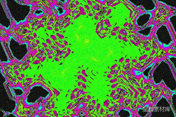 高清摄影 鲜艳的抽象绿色、粉色和蓝色星爆图案，背景为黑色。