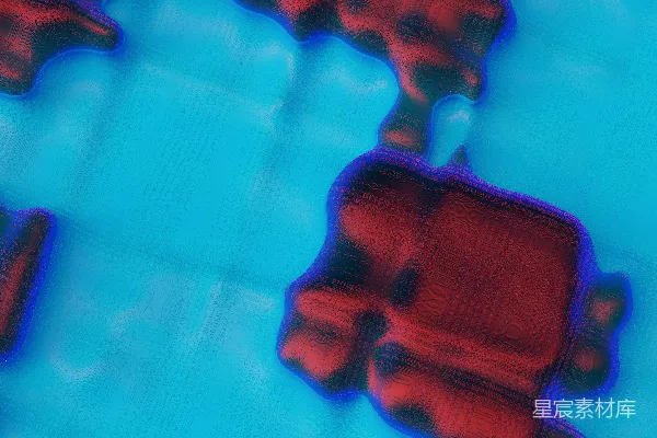 高清摄影 一个红色物体的特写在蓝色表面上。