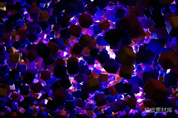 高清摄影 一堆紫色的立方体悬在空中。