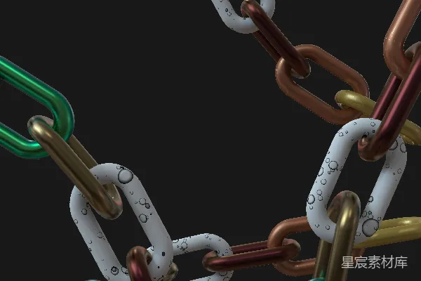 高清摄影 在黑暗的背景下，展示了彩色的链条。