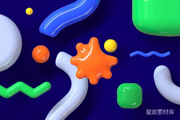 高清摄影 在深蓝色的背景上抽象而色彩斑斓的形状。