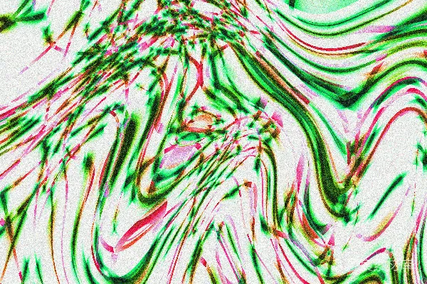 高清摄影 在白色背景上，有抽象的绿色和粉色旋转线条。