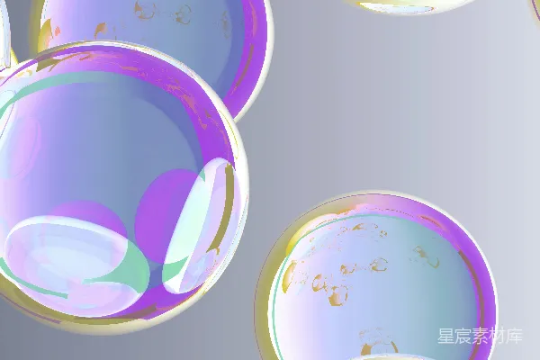 高清摄影 闪亮的泡泡漂浮在柔和的灰色背景上。