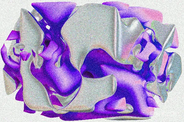 高清摄影 抽象雕塑，带有紫色和银色金属涡旋。