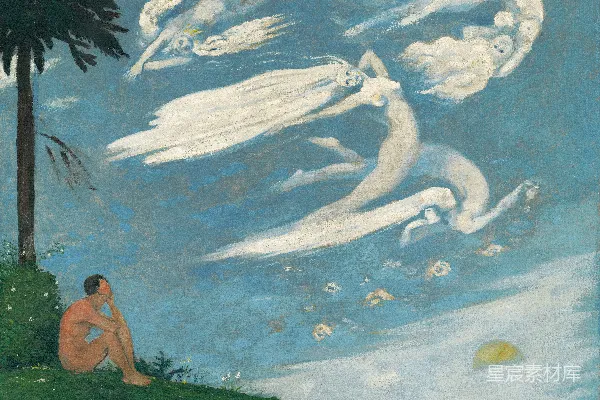 高清摄影 男子仰望天空中的梦幻人物