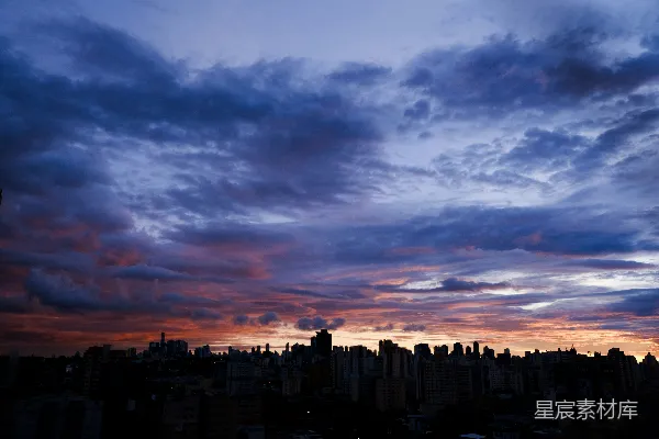 高清摄影 夕阳下的城市天际线景观
