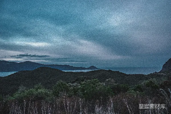 高清摄影 一幅背景中有树木和山脉的风景。