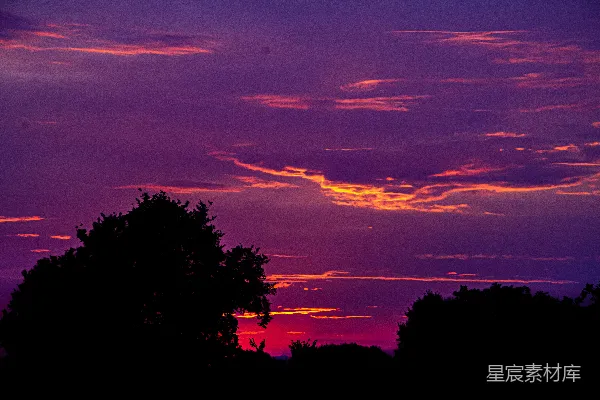 高清摄影 夕阳正在远处的树林上落下。