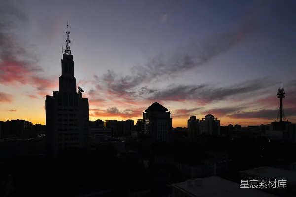 高清摄影 夕阳下城市天际线的景色