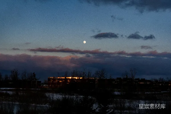 高清摄影 夕阳下树木和建筑物的剪影