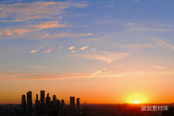 高清摄影 夕阳下城市建筑的剪影