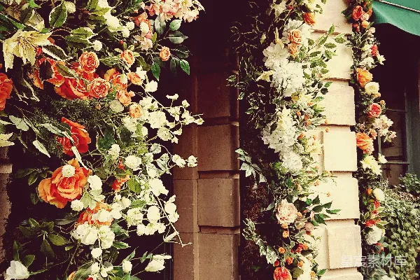 高清摄影 一栋建筑物上的花束