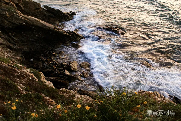 高清摄影 一片水域紧邻岩石海岸