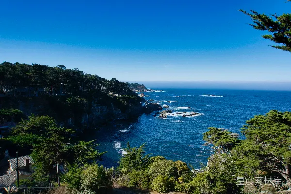 高清摄影 从山上俯瞰大海的景色