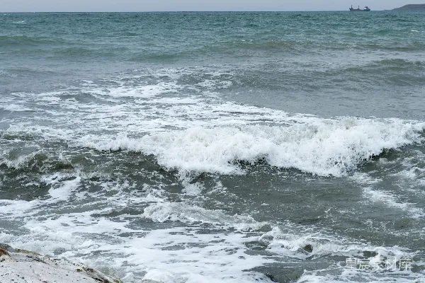 高清摄影 波浪拍打着岩石海岸，在阴云密布的天空下