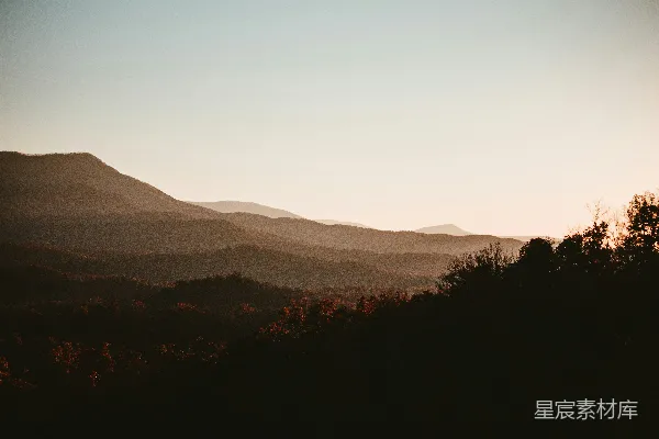 高清摄影 一座山脉的景色，前景中有树木。