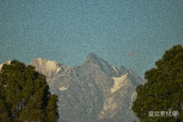 高清摄影 青松下白雪皑皑的山峰