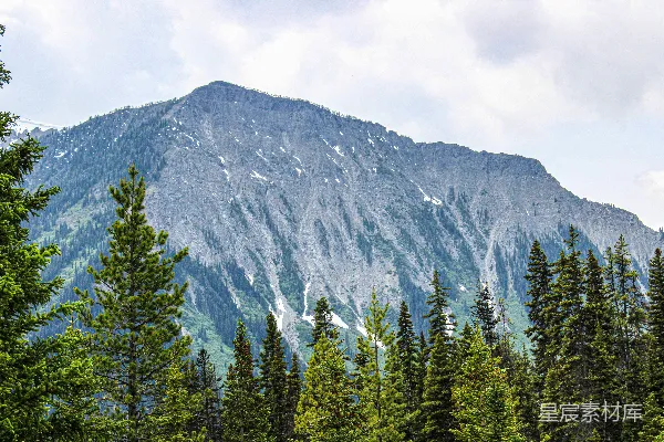 高清摄影 前景是树木的山景。