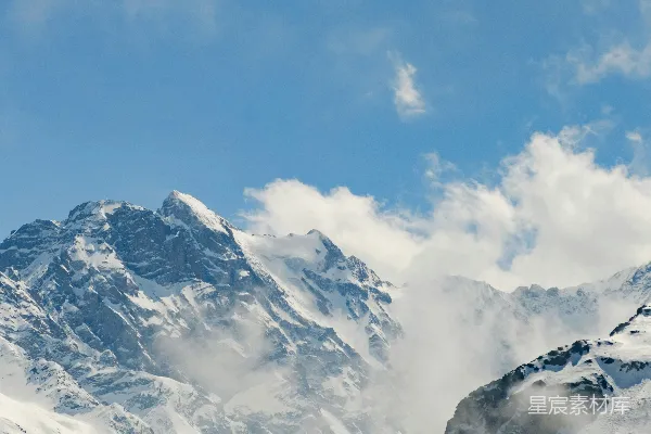 高清摄影 蓝天白云下的雪山高峰