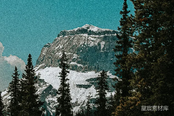 高清摄影 被深色松树环绕的积雪覆盖的山峰
